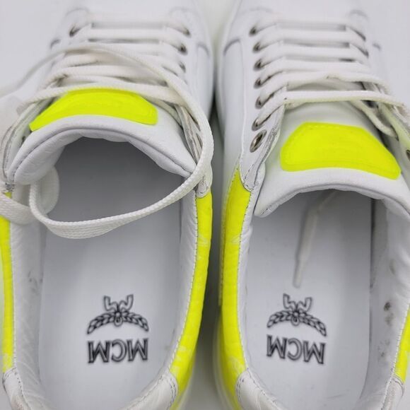MCM Women's $520 White Neon Yellow Visetos Low Top Sneakers Shoes US 8.5 EU 39 - Picture 14 of 15